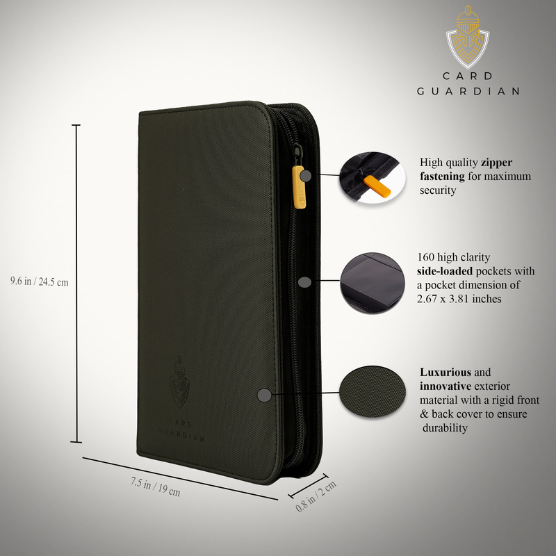 Card Guardian - Premium 4 Pocket Card Binder 160 Side Loading Pocket with Zipper