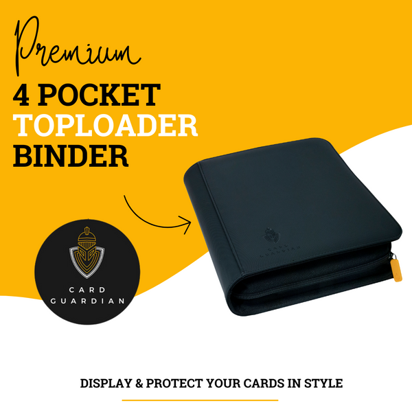 Card Guardian - Toploader 4 Pocket Premium Binder with Zipper for 160 Cards - Side Loaded Pockets - Compatible with Sports and Trading Cards TCG