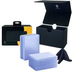 Card Guardian - Toploader Bundle | Deck Box with 100 Toploaders & Penny Sleeves with a Cleaning Cloth (Black)