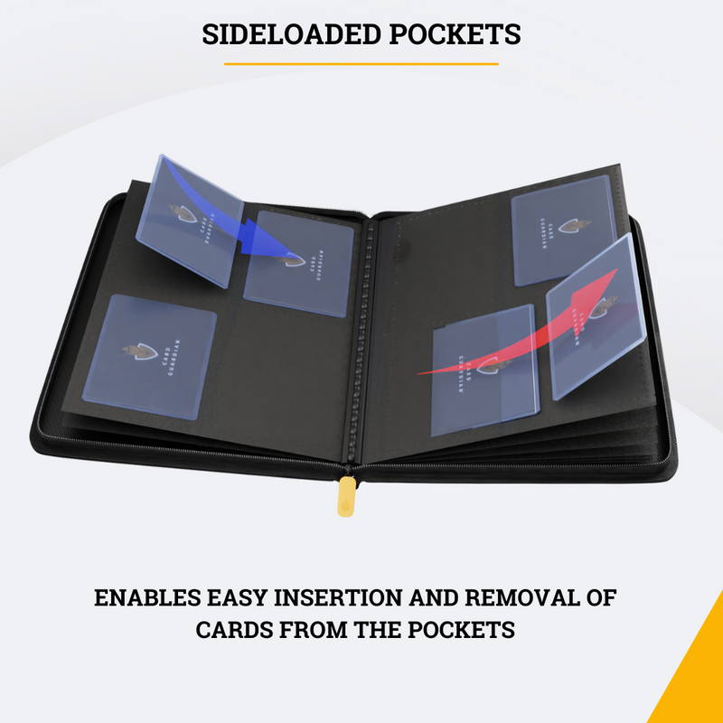 Card Guardian - Toploader 4 Pocket Premium Binder with Zipper for 160 Cards - Side Loaded Pockets - Compatible with Sports and Trading Cards TCG
